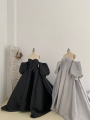 Black/Silver Mikado Off Shoulder Maternity Dress for Photo Shoot with Long Train