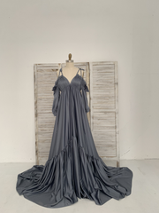 Free Size Off Shoulder Satin Maternity Dress for Photo Shoot Baby Shower Dress