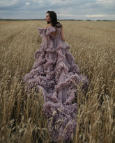 Dusty Mauve Big Bow Tulle Maternity Dress for Photo Shoot Maternity Gown