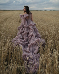 Dusty Mauve Big Bow Tulle Maternity Dress for Photo Shoot Maternity Gown