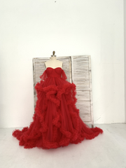Red/Ivory/Black Off Shoulder Tulle Maternity Dress for Photo Shoot Maternity Gown Photography Dress