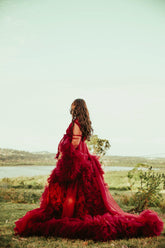 Burgundy Tulle Maternity Gown Maternity Photography Photo Shoot