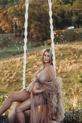 Long Sleeves Maternity Tulle Gown for Photography Photo Shoot