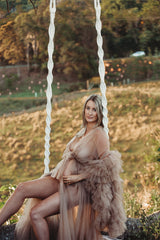 Long Sleeves Maternity Tulle Gown for Photography Photo Shoot