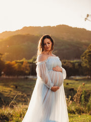 Off Shoulder Blue Tulle Maternity Dress for Photo Shoot