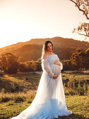 Off Shoulder Blue Tulle Maternity Dress for Photo Shoot