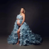 Dark Brown Organza Maternity Dress for Photo Shoot Maternity Gown Photography Dress