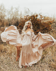 Free Size Off Shoulder Satin Maternity Dress for Photo Shoot Baby Shower Dress