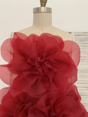 Tan/Burgundy Organza Flowers Maternity Dress for Photo Shoot Baby Shower Dress Photography Dress
