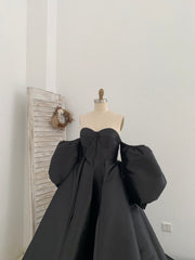 Black/Silver Mikado Off Shoulder Maternity Dress for Photo Shoot with Long Train