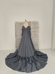 Free Size Off Shoulder Satin Maternity Dress for Photo Shoot Baby Shower Dress