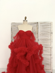 Red/Ivory/Black Off Shoulder Tulle Maternity Dress for Photo Shoot Maternity Gown Photography Dress