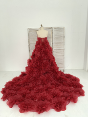 Tan/Burgundy Organza Flowers Maternity Dress for Photo Shoot Baby Shower Dress Photography Dress