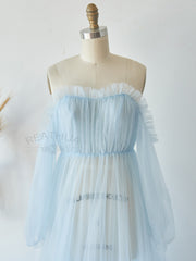 Off Shoulder Blue Tulle Maternity Dress for Photo Shoot