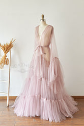 Long Sleeves Mauve Tulle Maternity Gown Dress for Photography Photo Shoot