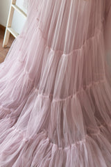Long Sleeves Mauve Tulle Maternity Gown Dress for Photography Photo Shoot