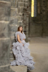 Dusty Lavender Maternity Gown Tulle Dress with Ruffles for Photography Photo Shoot