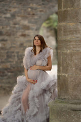 Dusty Lavender Maternity Gown Tulle Dress with Ruffles for Photography Photo Shoot