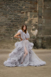 Dusty Lavender Maternity Gown Tulle Dress with Ruffles for Photography Photo Shoot