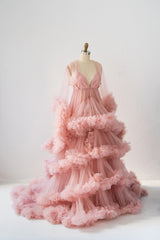 2 PC Tulle Maternity Dress with Jacket Maternity Gown for Photo Shoot Baby Shower Dress