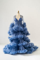 2 PC Tulle Maternity Dress with Jacket Maternity Gown for Photo Shoot Baby Shower Dress