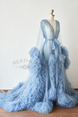 Dusty Blue Tulle Maternity Gown Tulle Dress for Maternity Photography Photo Shoot
