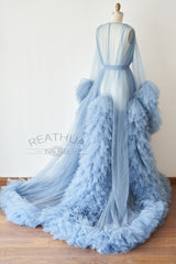 Dusty Blue Tulle Maternity Gown Tulle Dress for Maternity Photography Photo Shoot