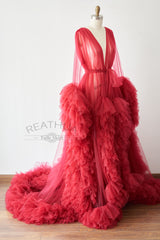 Dark Red Tulle Maternity Gown Tulle Dress for Maternity Photography Photo Shoot
