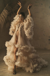 Free Size Long Sleeves Tulle Maternity Robe Maternity Dress for Photo Shoot Baby Shower Dress Photography Dress