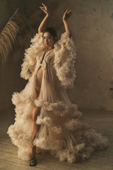 Free Size Long Sleeves Tulle Maternity Robe Maternity Dress for Photo Shoot Baby Shower Dress Photography Dress