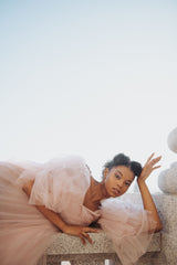 Blush Pink Tulle Gown Dress for Maternity Photography Photo Shoot