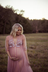 Mauve Lace Tulle Gown for Maternity Photography Photo Shoot