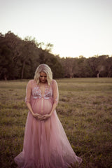 Mauve Lace Tulle Gown for Maternity Photography Photo Shoot