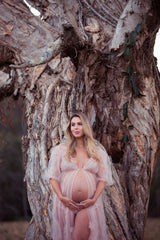 Blush Pink Lace Tulle Gown Dress for Maternity Photography Photo Shoot