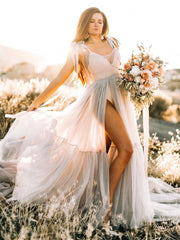 Silver Gray Long Train V Neck Evening Dress Photography Gown