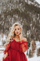 Burgundy Polka Dots Maternity Dress for Photo Shoot