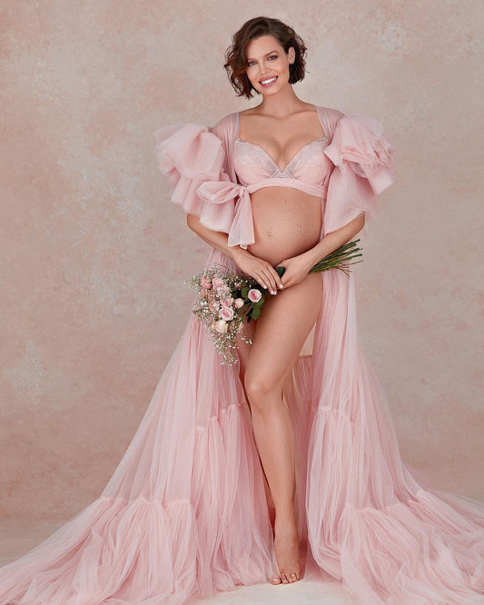 Free Size Tulle Maternity Robe for Photo Shoot Maternity Dress Baby Shower Dress Photography Dress
