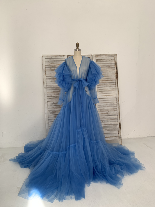 Long Sleeves Tulle Maternity Robe Maternity Dress for Photo Shoot Maternity Gown