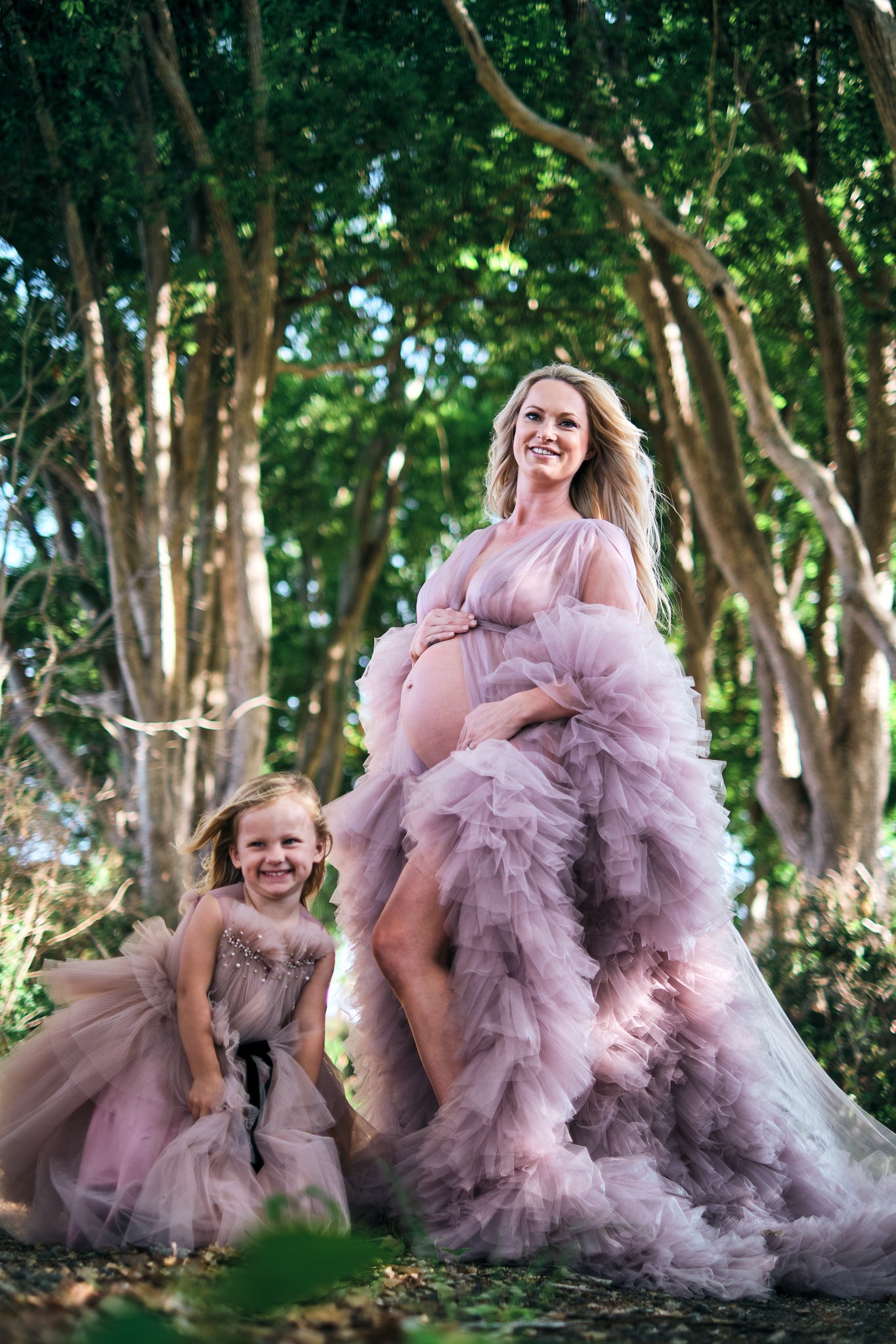 Mauve Mommy and Me Tulle Gown Flower Girl Dress Maternity Gown for Photo Shoot