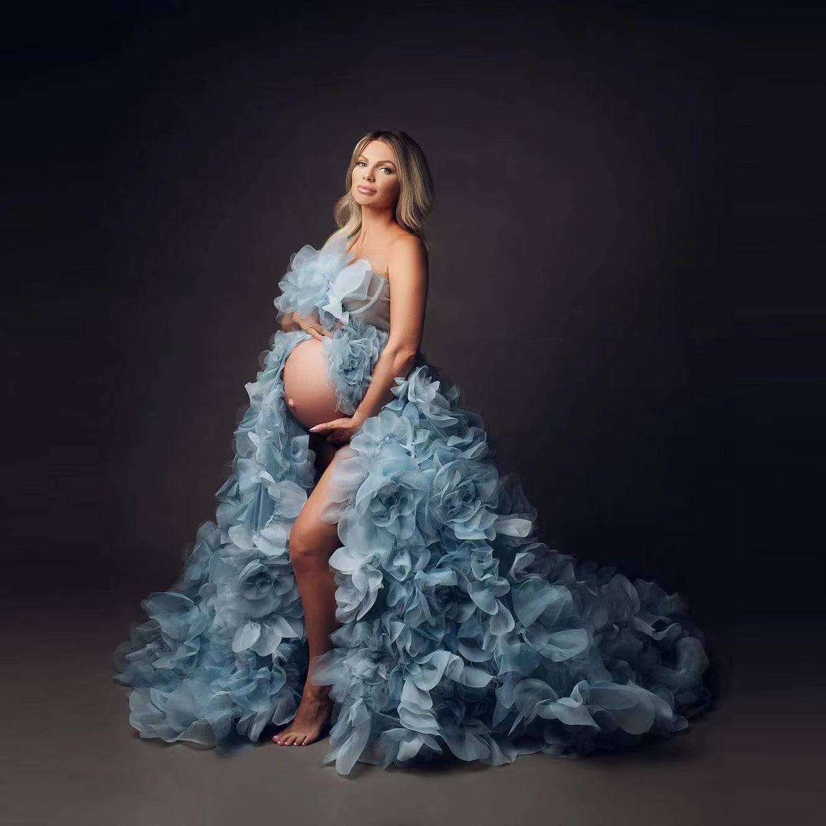 Dark Brown Organza Maternity Dress for Photo Shoot Maternity Gown Photography Dress