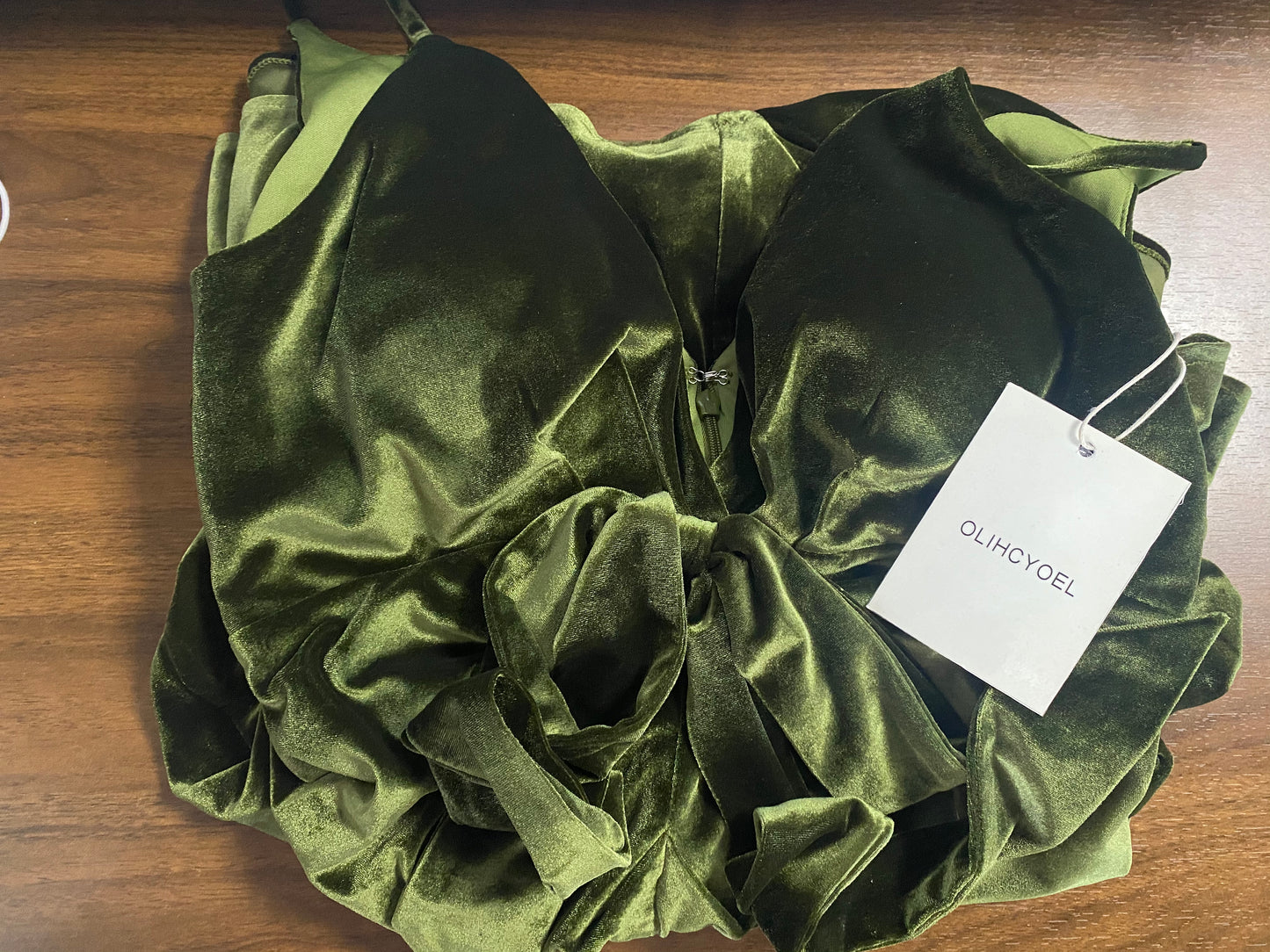 OLIHCYOEL Green Velvet Dress