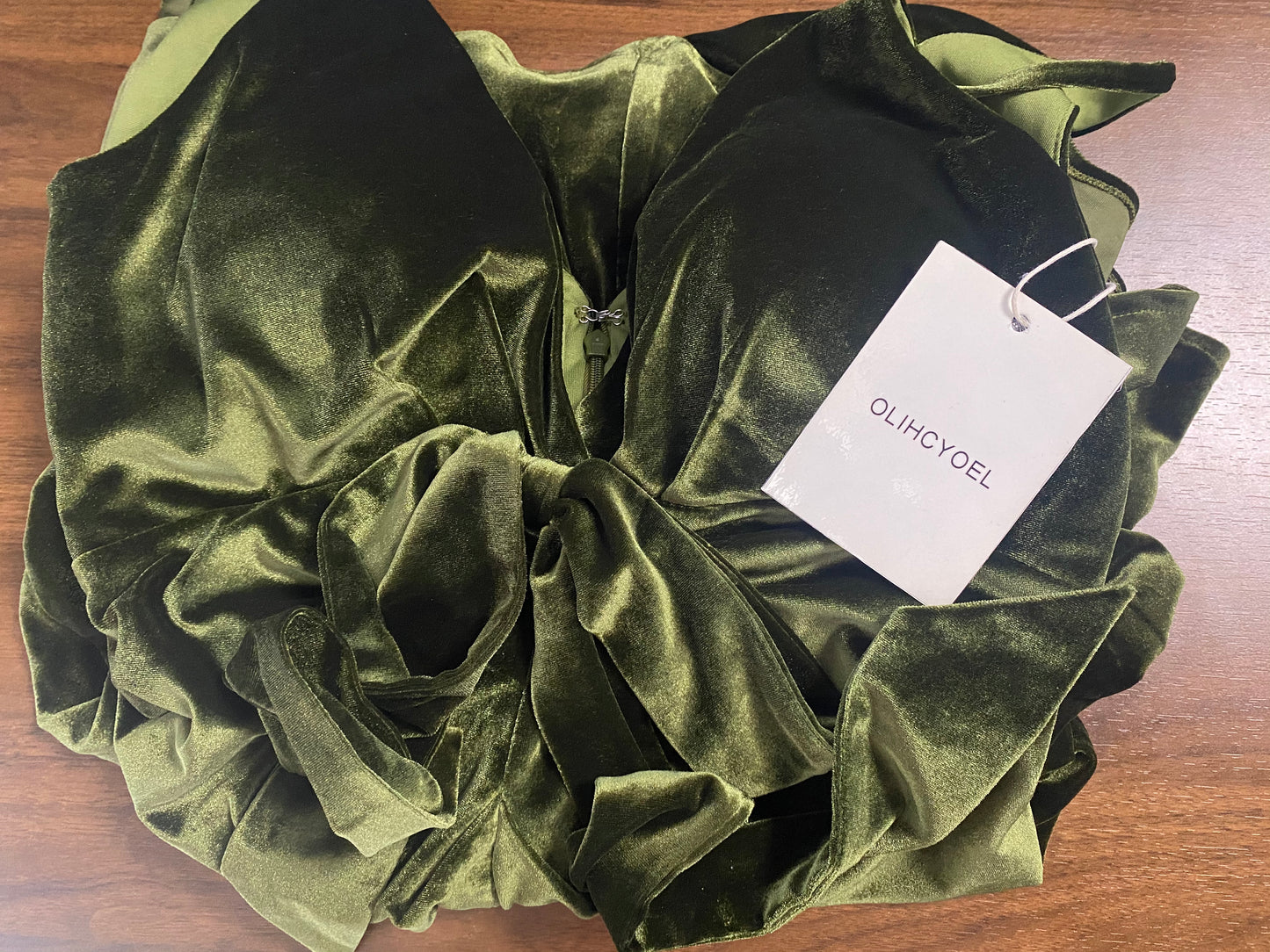 OLIHCYOEL Green Velvet Dress