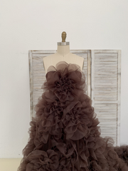 Dark Brown Organza Maternity Dress for Photo Shoot Maternity Gown Photography Dress