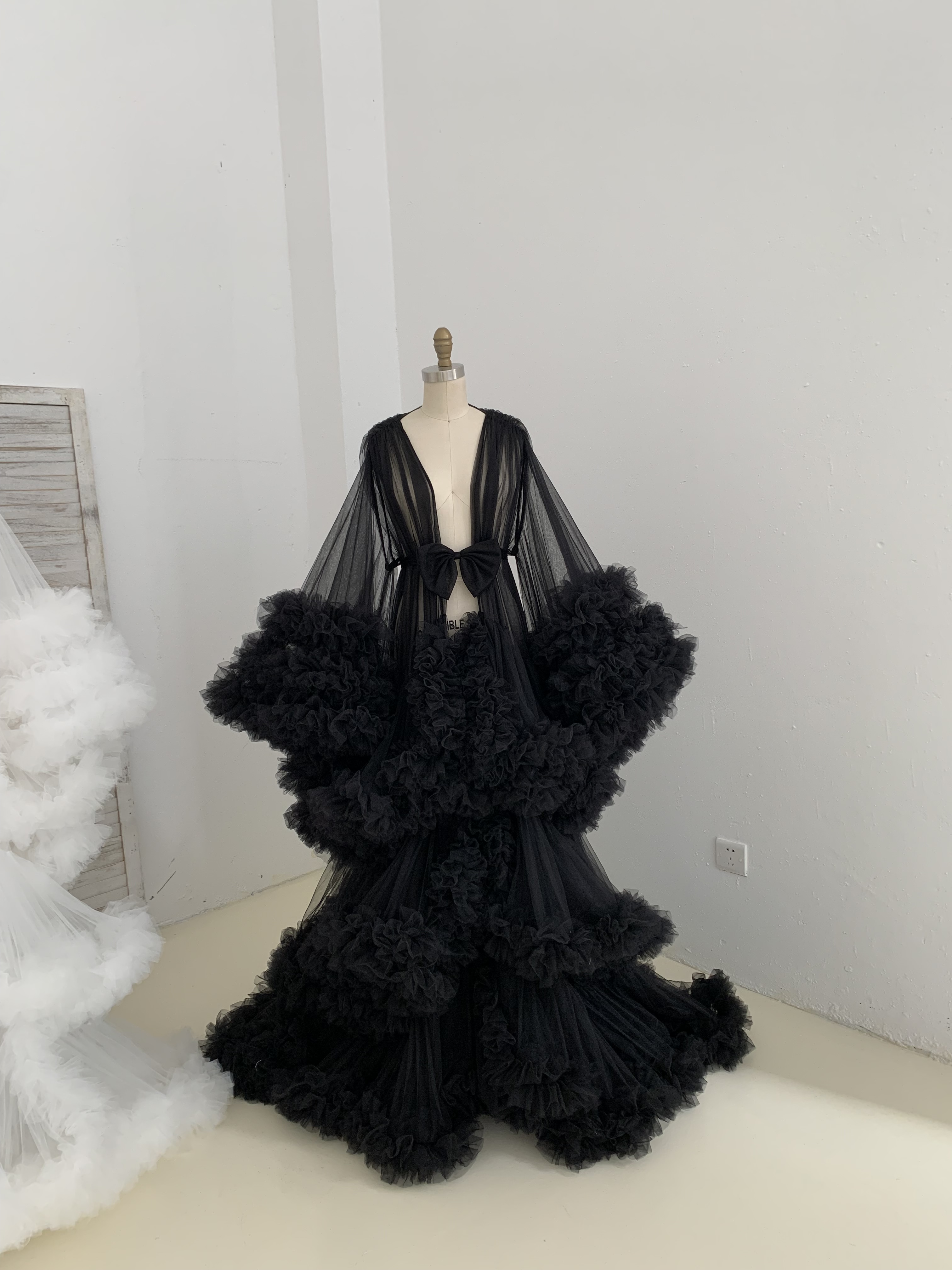 Free Size Long Sleeves Tulle Maternity Robe Maternity Dress for Photo Shoot Baby Shower Dress Photography Dress
