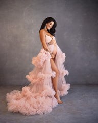 2 PC Tulle Maternity Dress with Jacket Maternity Gown for Photo Shoot Baby Shower Dress