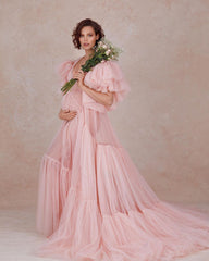 Free Size Tulle Maternity Robe for Photo Shoot Maternity Dress Baby Shower Dress Photography Dress