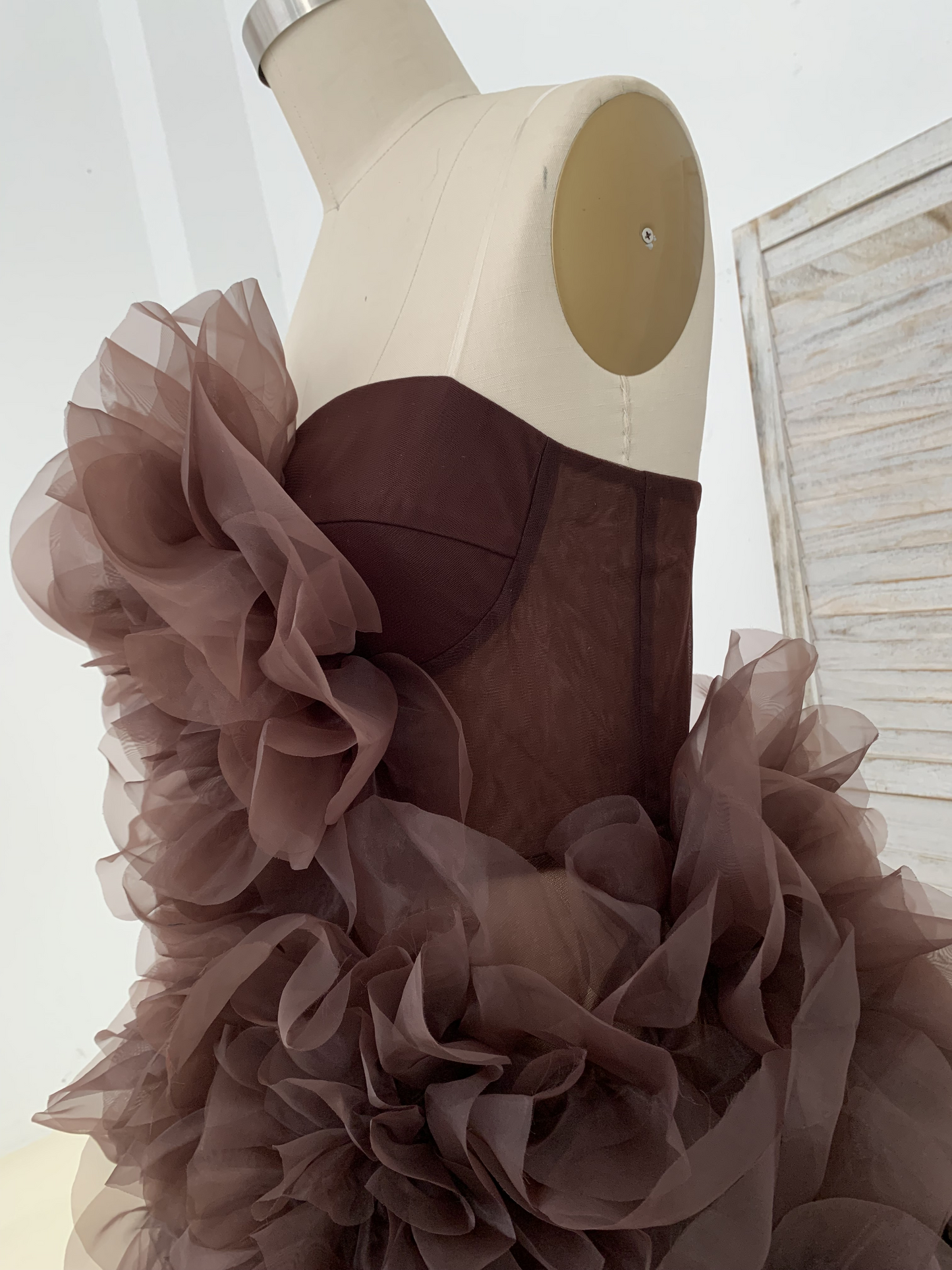 Dark Brown Organza Maternity Dress for Photo Shoot Maternity Gown Photography Dress