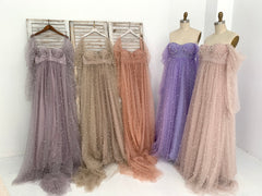 Off Shoulder Pearl Tulle Maternity Dress for Photo Shoot Maternity Gown