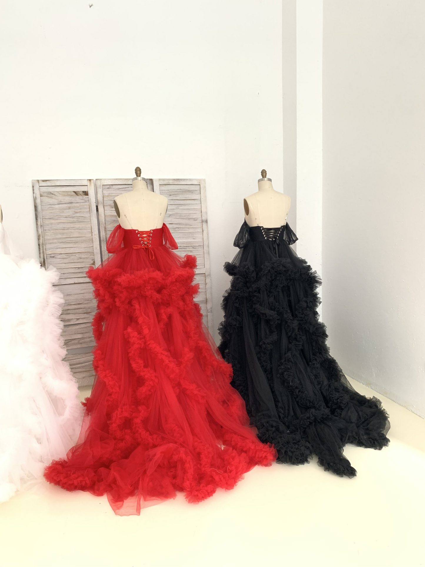 Red/Ivory/Black Off Shoulder Tulle Maternity Dress for Photo Shoot Maternity Gown Photography Dress