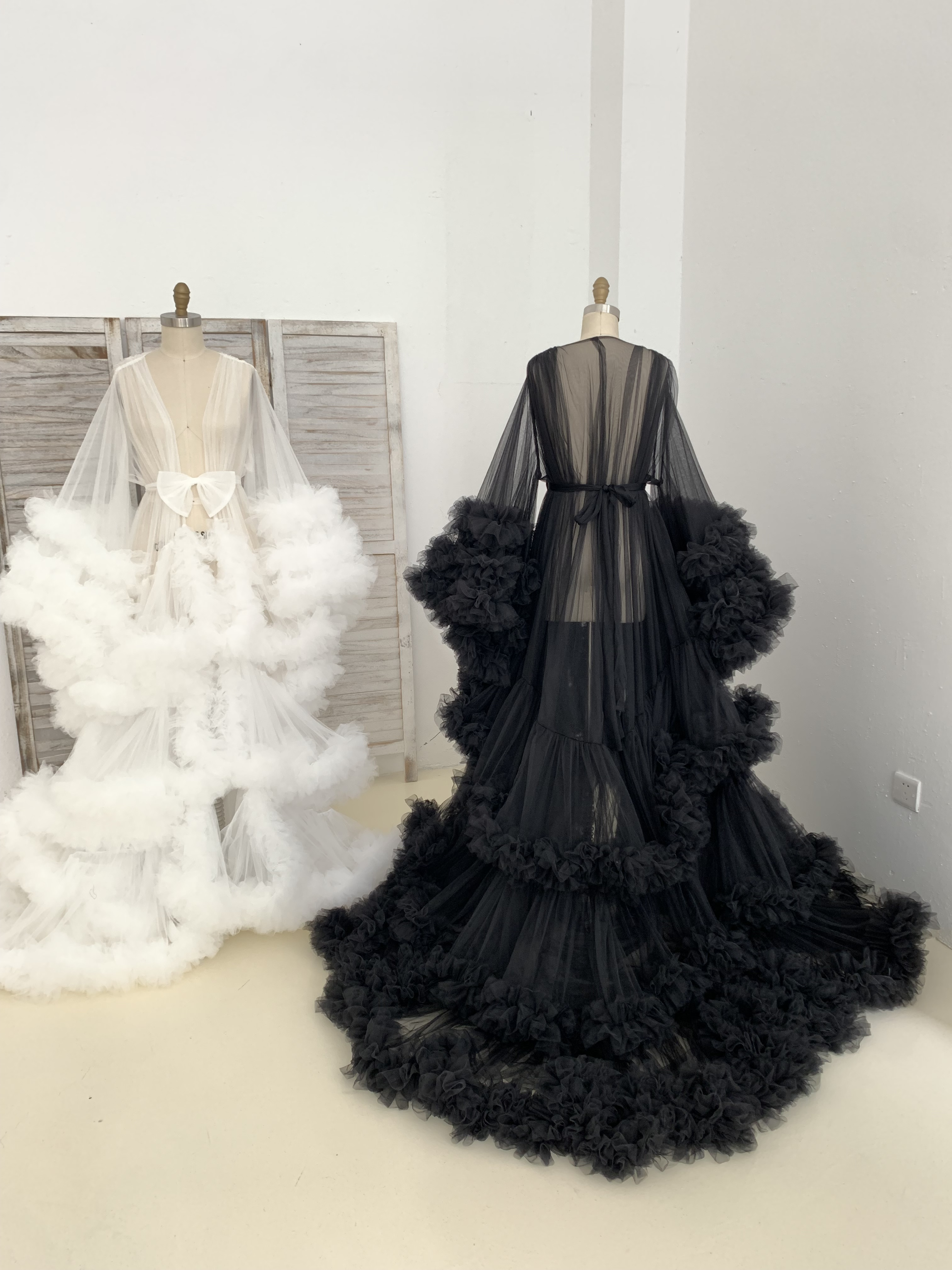 Free Size Long Sleeves Tulle Maternity Robe Maternity Dress for Photo Shoot Baby Shower Dress Photography Dress